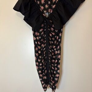 BluGirl Blumarine Black Floral Ruched Dress